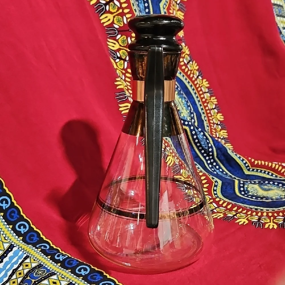 VTG Inland Glass MCM Coffee Carafe Decanter Copper Gold Striped
